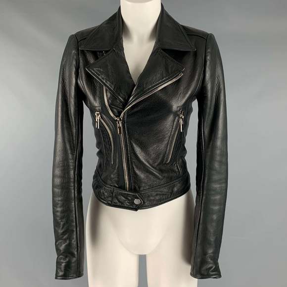 BALENCIAGA Black Leather Lamb Skin Motorcycle Jacket - Picture 1 of 5
